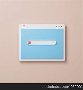 internet window with search bar, 3d render illustration
