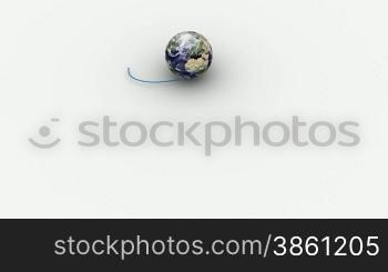Internetverbindung zu mehreren Benutzern. Symbolische Darstellung von einem Globus und vier Notebooks. Wei?er Untergrund.