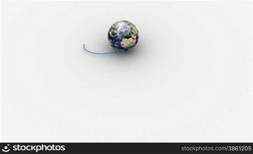 Internetverbindung zu mehreren Benutzern. Symbolische Darstellung von einem Globus und vier Notebooks. Wei?er Untergrund.
