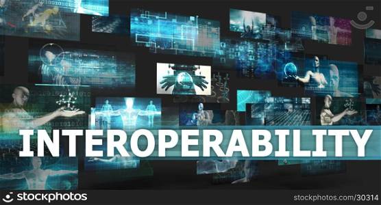 Interoperability Presentation Background with Technology Abstract Art. Interoperability