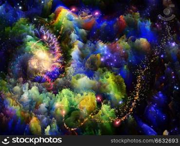 Interplay of colorful fractal turbulence on the subject of fantasy, dreams, creativity, imagination and art