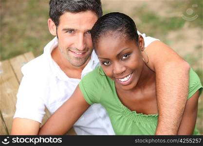 Interracial couple in a park