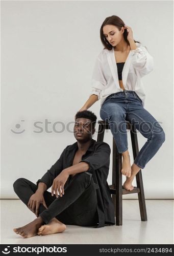 interracial couple posing full shot