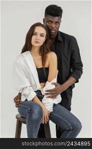 interracial couple posing medium shot