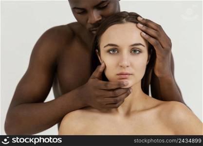 interracial people posing close up