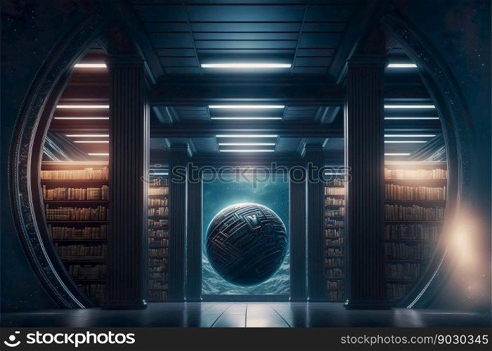 Interrior modern library technology in space , Generative Ai