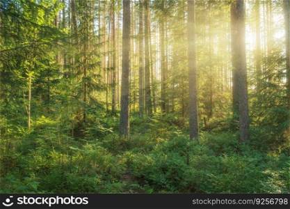 Into the sunny forest. Nature composition.