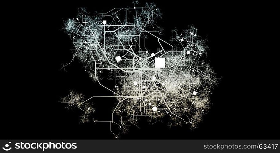 Intricate Fictional City Map with Roads and Buildings Top View. Intricate Fictional City Map