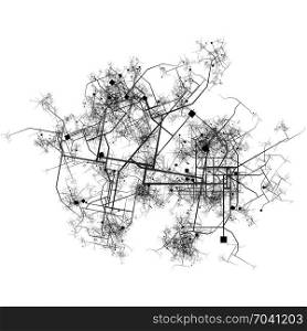 Intricate Fictional City Map with Roads and Buildings Top View. Intricate Fictional City Map