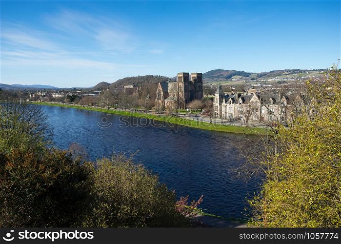 INVERNESS, SCOTLAND APRIL 10, 2015: Inverness city, Scotland, one of the most beautiful city in UK, on sunny day