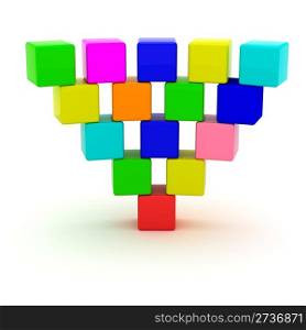 Inverted pyramid from toy cubes isolated on the white background