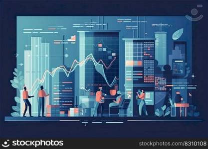 Investing and stock market concept , Statistics and business statement , Financiers analyzing stock market profit , isometric infographics for business , illustration , Generate Ai