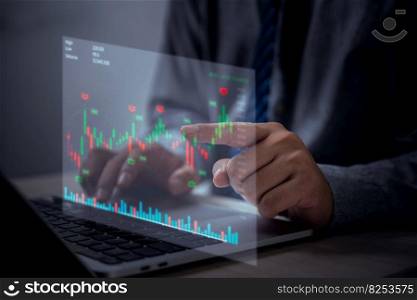 Investment concept and business finance technology Funds for stock market investments and digital assets A businessman analysis financial data from a forex trading graph.