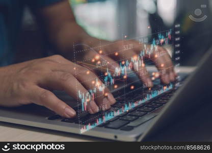 Investment concept and business finance technology Funds for stock market investments and digital assets A businessman analysis financial data from a forex trading graph.