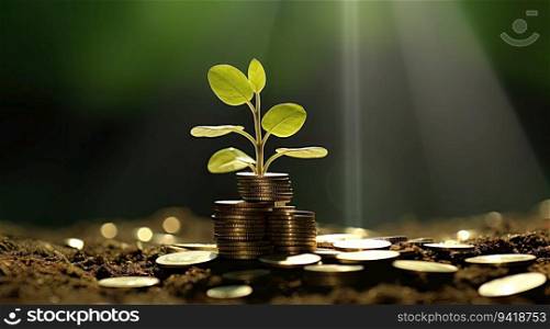 Investment concept, Coins growing on coins,Business growth concept.