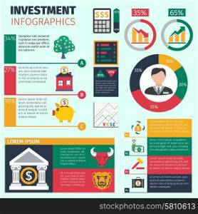 Investment infographics set with financial symbols and charts vector illustration. Investment Infographics Set