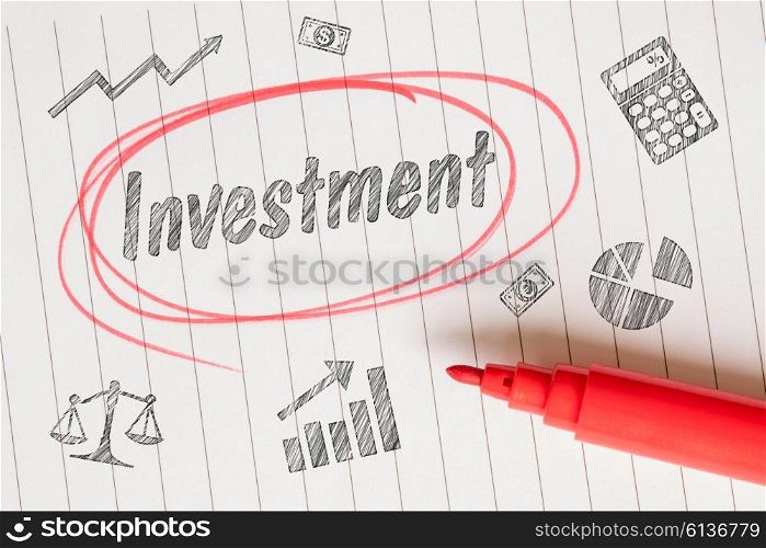 Investment note on linear paper with pencil sketches