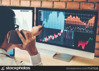 Investment stock market Entrepreneur Business Man discussing and analysis graph stock market trading,stock chart concept