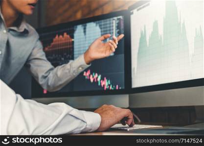 Investment stock market Entrepreneur Business Team discussing and analysis graph stock market trading,stock chart concept
