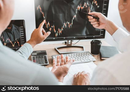 Investment stock market Entrepreneur Business team discussing and analysis graph stock market trading,stock chart concept