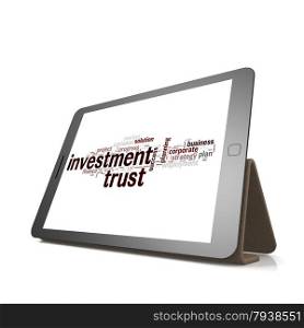 Investment trust word cloud on tablet image with hi-res rendered artwork that could be used for any graphic design.. Investment trust word cloud on tablet