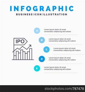 Ipo, Business, Initial, Modern, Offer, Public Line icon with 5 steps presentation infographics Background