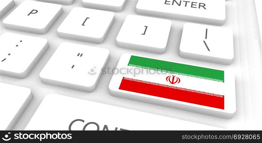 Iran Racing to the Future with Man Holding Flag. Iran Racing to the Future