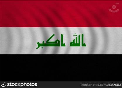 Iraqi national official flag. Irak patriotic symbol, element, background. Iraki banner. Correct colors. Flag of Iraq wavy with real detailed fabric texture, accurate size, illustration