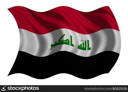 Iraqi national official flag. Irak patriotic symbol, element, background. Iraki banner. Correct colors. Flag of Iraq with real detailed fabric texture wavy isolated on white 3D illustration