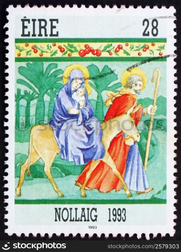 IRELAND - CIRCA 1993: a stamp printed in the Ireland shows Flight into Egypt, Christmas, circa 1993
