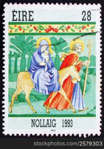 IRELAND - CIRCA 1993: a stamp printed in the Ireland shows Flight into Egypt, Christmas, circa 1993