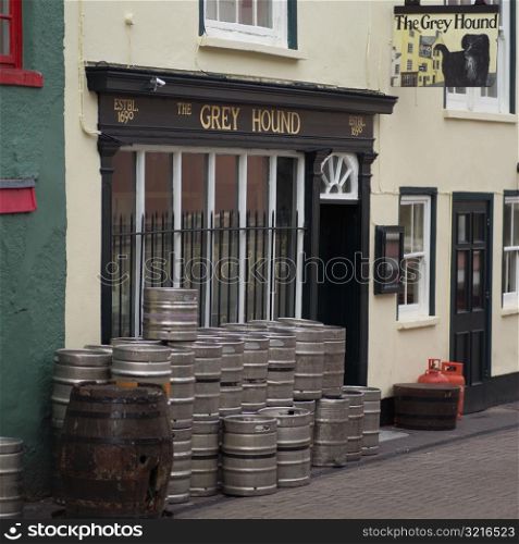 Ireland - Kinsale - kegs in front of pub in Ireland