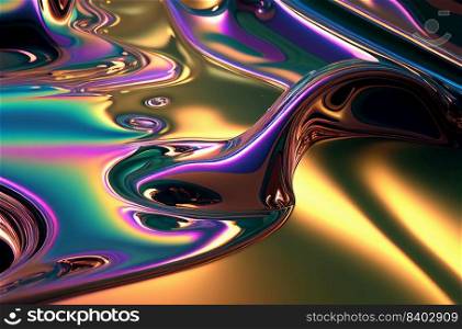 Iridescent fluid metallic liquid shine background, holographic futuristic, generative ai