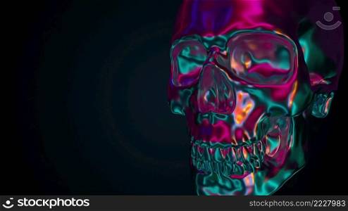 Iridescent human skull, computer generated. 3d rendering of abstract colorful backdrop Iridescent human skull, computer generated. 3d rendering of abstract colorful backdrop. Iridescent human skull