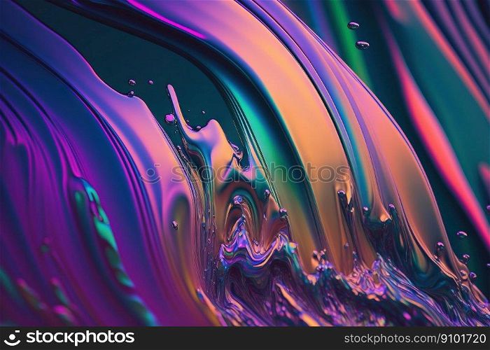 Iridescent paint colorful vivid background. Liquid splashes and drops. Generative AI.. Iridescent paint colorful vivid background. Liquid splashes and drops. Generative AI