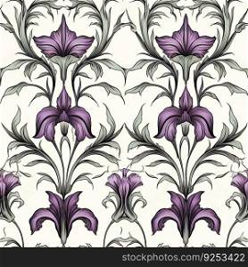 Iris flower seamless pattern. Floral seamless background. Generative AI.. Iris flower seamless pattern. Floral seamless background. Generative AI