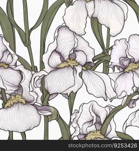 Iris flower seamless pattern. Floral seamless background. Generative AI.. Iris flower seamless pattern. Floral seamless background. Generative AI