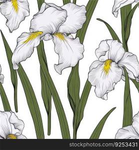 Iris flower seamless pattern. Floral seamless background. Generative AI.. Iris flower seamless pattern. Floral seamless background. Generative AI