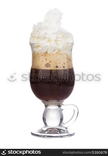 irish coffee in glass isolated on white background