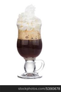 irish coffee in glass isolated on white background