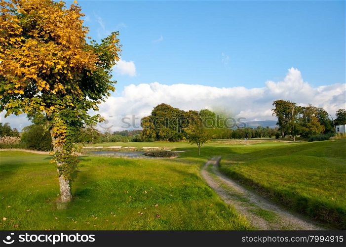 Irish idyllic golf course landscape in autumn season