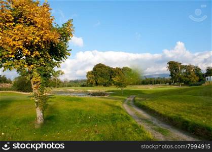Irish idyllic golf course landscape in autumn season