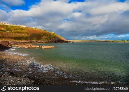 Irish landscape. Coastline atlantic ocean coast scenery cloudy blue sky, Church Bay County Cork, Ireland Europe