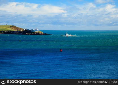 Irish landscape. Coastline atlantic ocean coast scenery cloudy blue sky, Church Bay County Cork, Ireland Europe