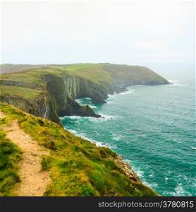 Irish landscape. Coastline atlantic ocean rocky coast scenery. County Cork, Ireland Europe