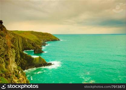 Irish landscape. Coastline atlantic ocean rocky coast scenery. County Cork, Ireland Europe. Beauty in nature.