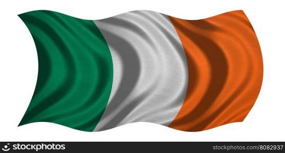 Irish national official flag. Patriotic symbol, banner, element, background. Correct colors. Flag of Ireland with real detailed fabric texture wavy isolated on white 3D illustration