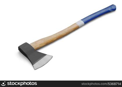 Iron axe with wooden handle isolated on white