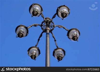 Iron lamps on the street in Moscow, Russia