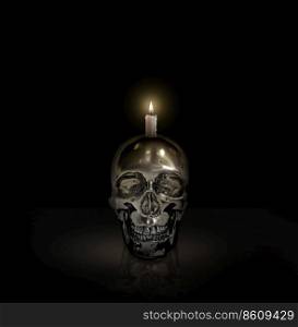 iron skull and candlelight on black background Halloween concept